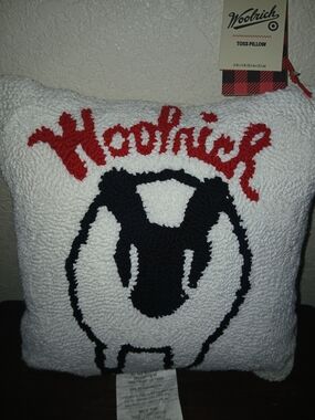 Woolrich White & Black Sheep Toss Pillow with Red Logo